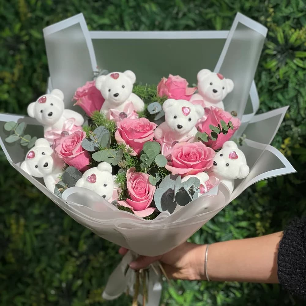 Pembe Güllü Ayıcık Buketi