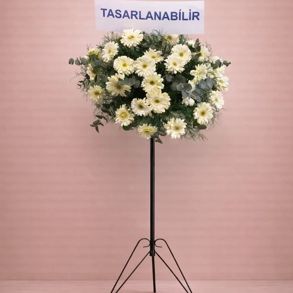 Beyaz Gerberalı Ferforje Çelenk