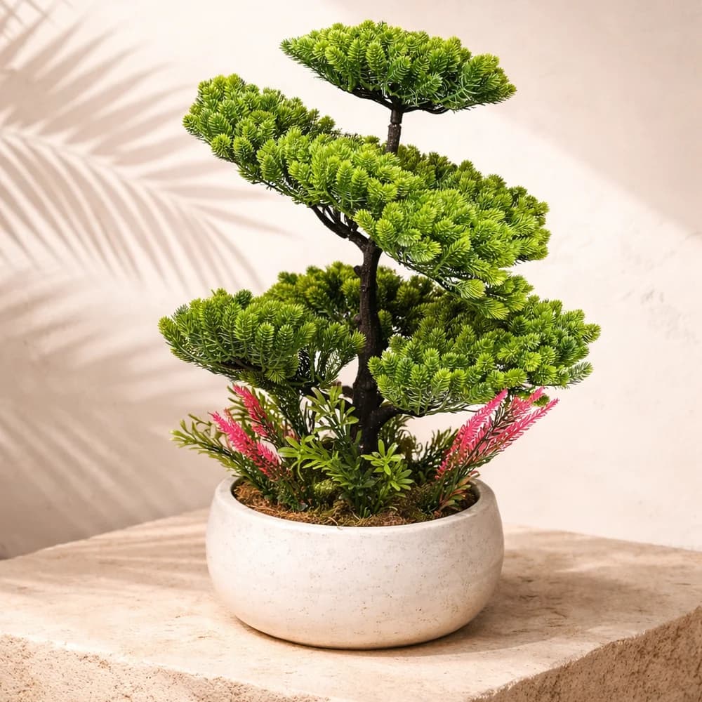 Krem Saksıda Yapay Bonsai Ağacı