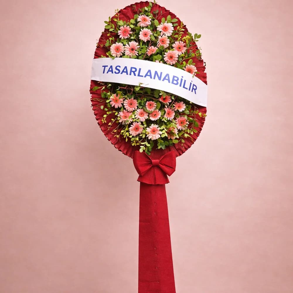 Tek Katlı Pembe Gerberalı Çelenk